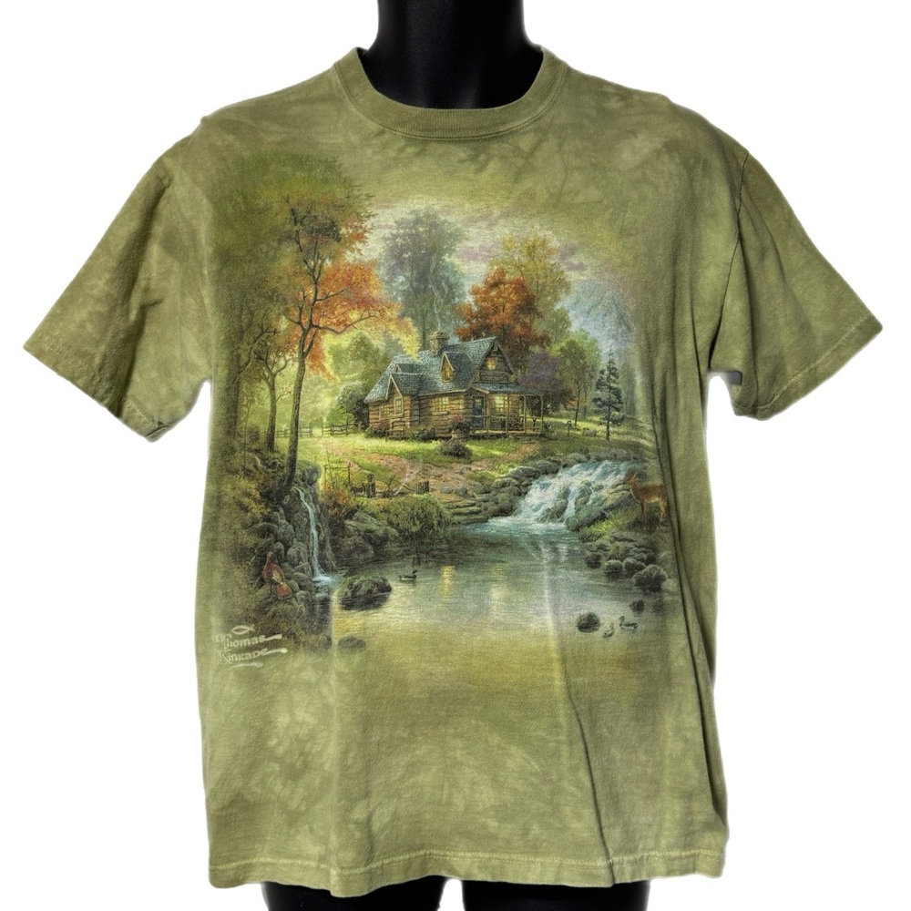 Thomas Kinkade Painting Tie Dye Woodland Cottage Forrest The Mountain Tee Shirt